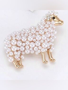 New Pearl Sheep Brooch Gold Animal Pin Statement Pearl Lamb Brooch